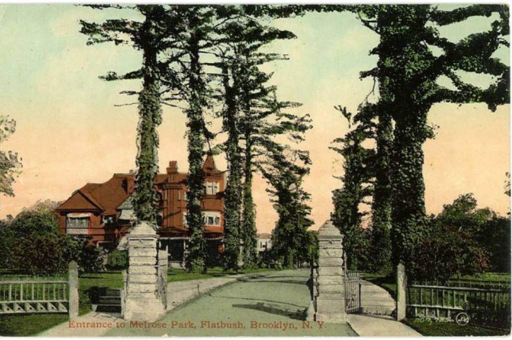 Melrose Hall at end of trees, after Blizzard of 1888. Photo: Brooklyn Historical Society