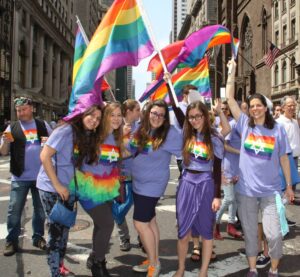 A group of religious Jews march at NYC Pride 2015, promoting equality and visibility for the LGBTQ+ community. 